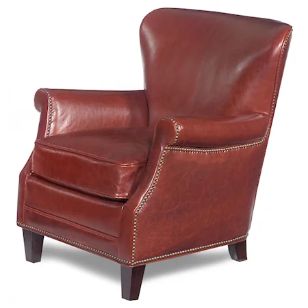 Traditional Wing Style Chair in Burgundy Leather